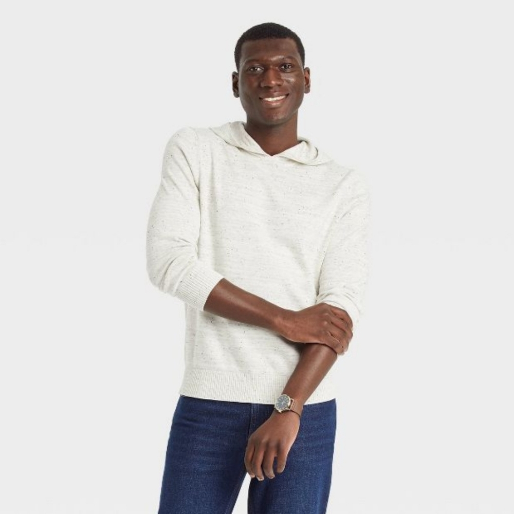 Men's Goodfellow & Co Hooded Pullover Sweater Standard Fit White Speckle NWT